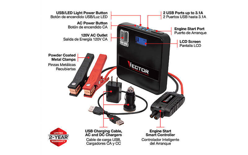 img6-VECTOR-SS120LV-800-Peak-Amp-Jump-Starter-100W-Power-Inverter-120V-AC-Outlet-Dual-USB-Rechargeable