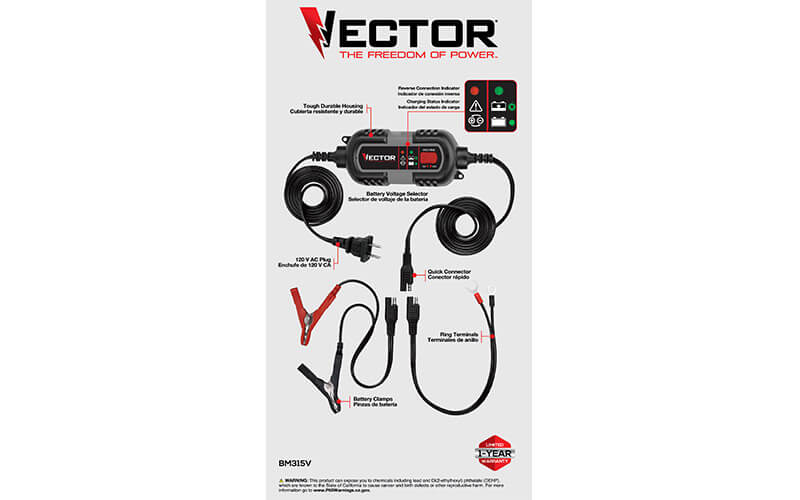 img8-VECTOR-BM315V-1.5-Amp--Battery-Charger-Battery-Maintainer-Trickle-Charger-6V-and-12V-Fully-Automatic